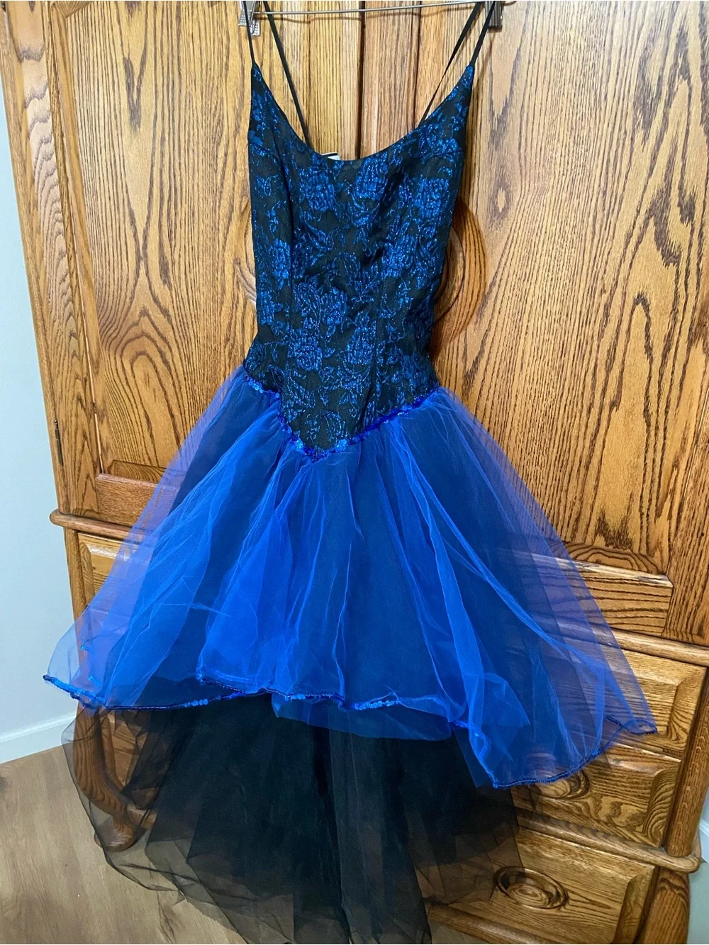 Blue Black Sparkle Tutu Leotard Tulle High-Low Party Dress Dance Girls Large